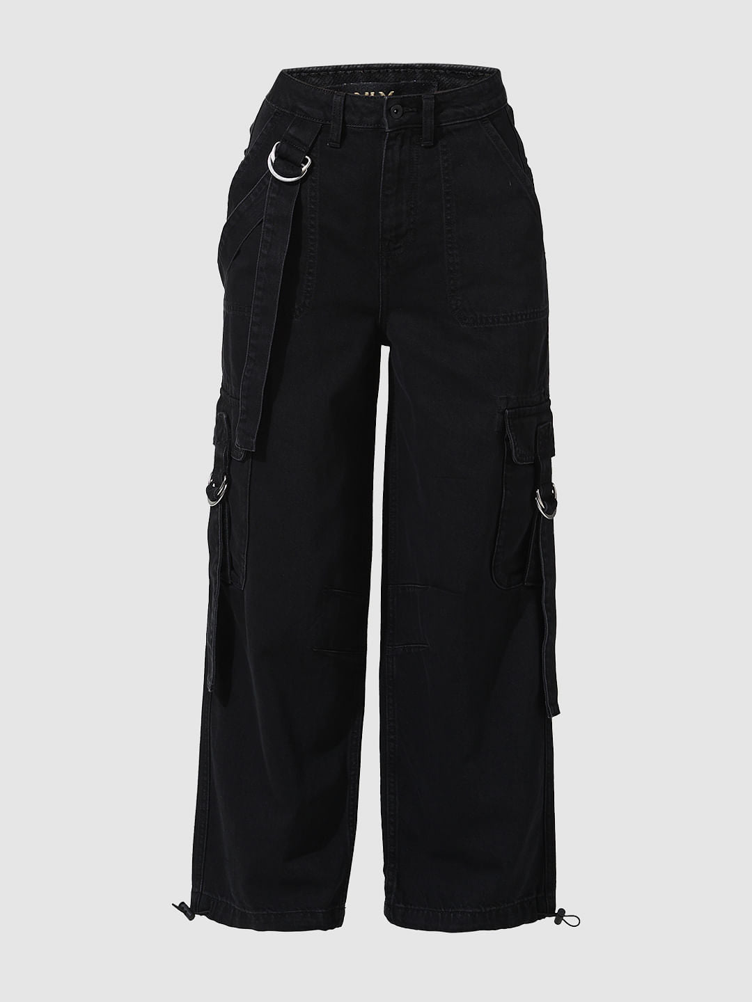 Black High Rise Cargo Jeans