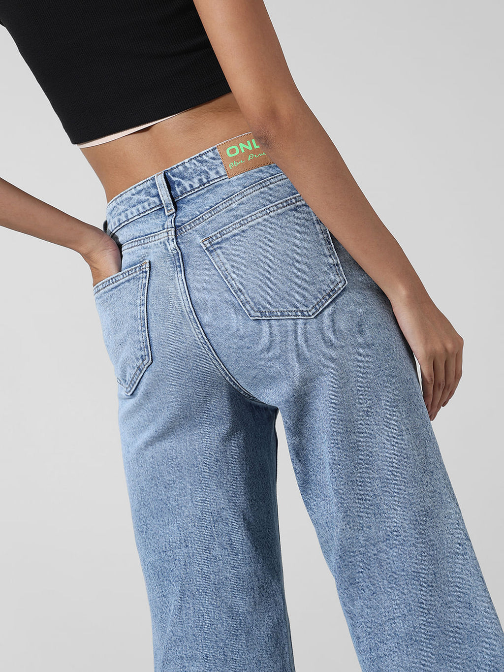 Blue High Rise Raw Edge Straight Fit Jeans