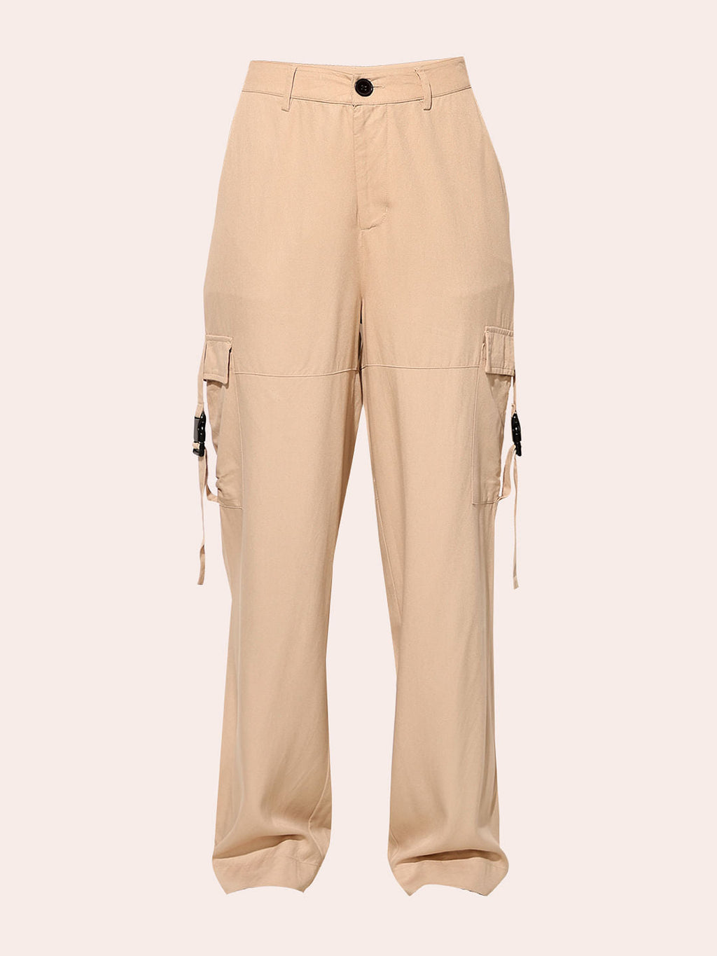 Beige High Rise Twill Cargo Pants