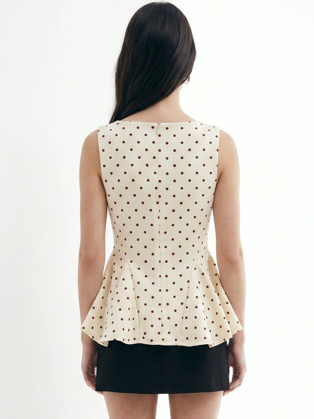 White Boat Neck Polka Dotted Peplum Top | pt51 - view 5