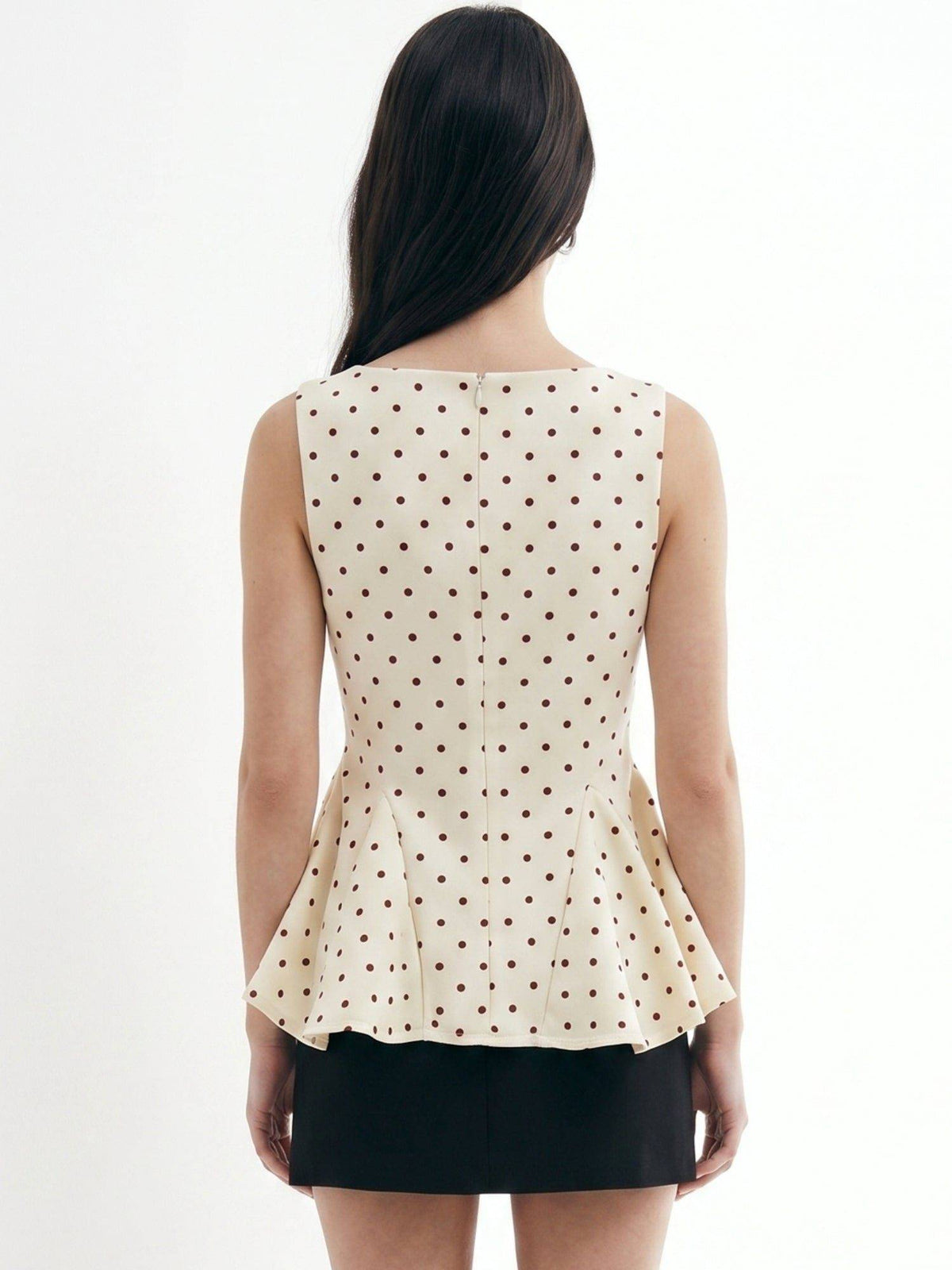 White Boat Neck Polka Dotted Peplum Top | pt51 - view 5