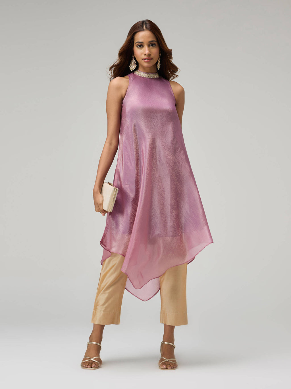 Moroccan View Purple Tissue Embellished Neckline Asymmetric Kurta | FY93 - view 10