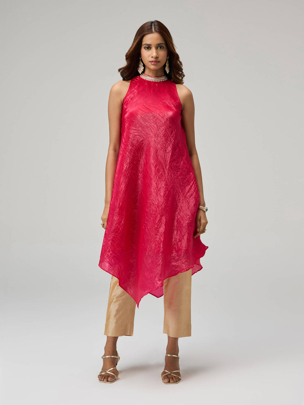 Moroccan View Purple Tissue Embellished Neckline Asymmetric Kurta | FY93 - view 13