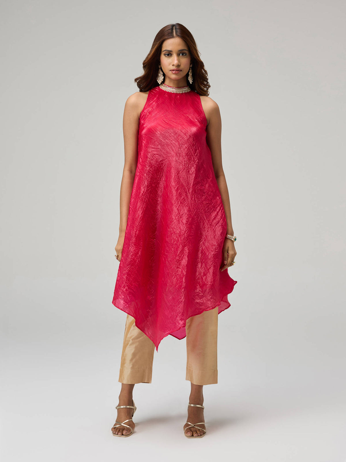 Moroccan View Purple Tissue Embellished Neckline Asymmetric Kurta | FY93 - view 13