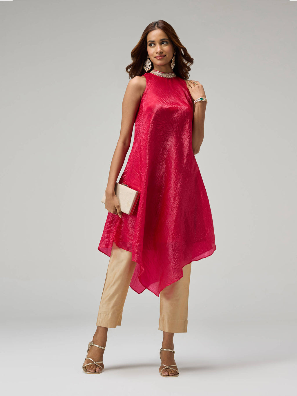 Moroccan View Purple Tissue Embellished Neckline Asymmetric Kurta | KDG - view 14