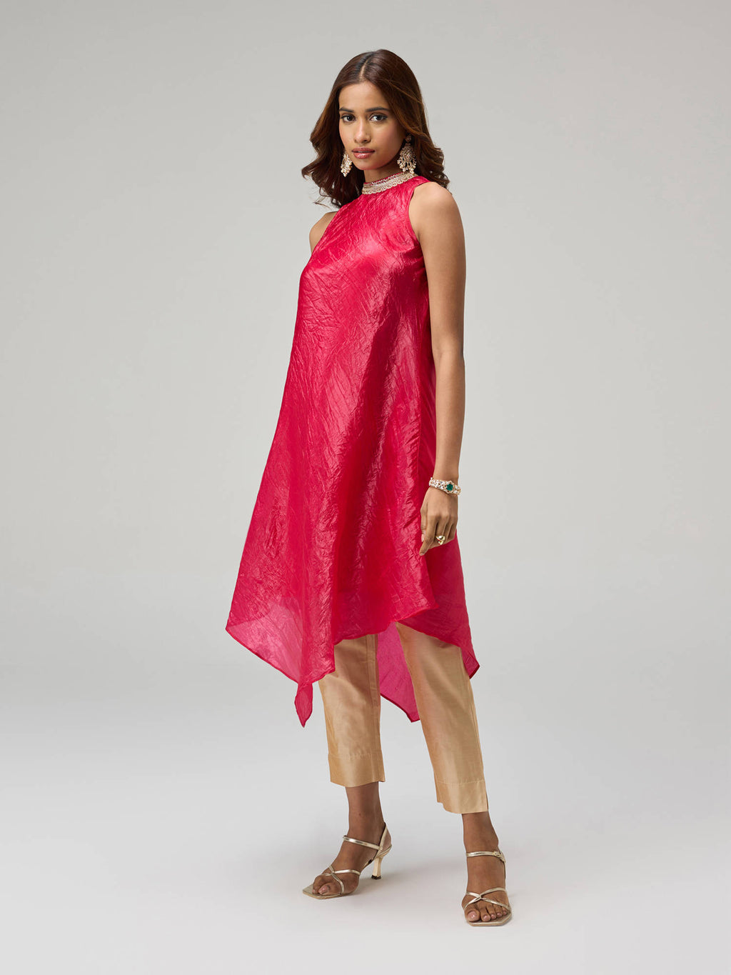 Moroccan View Purple Tissue Embellished Neckline Asymmetric Kurta | FY93 - view 15