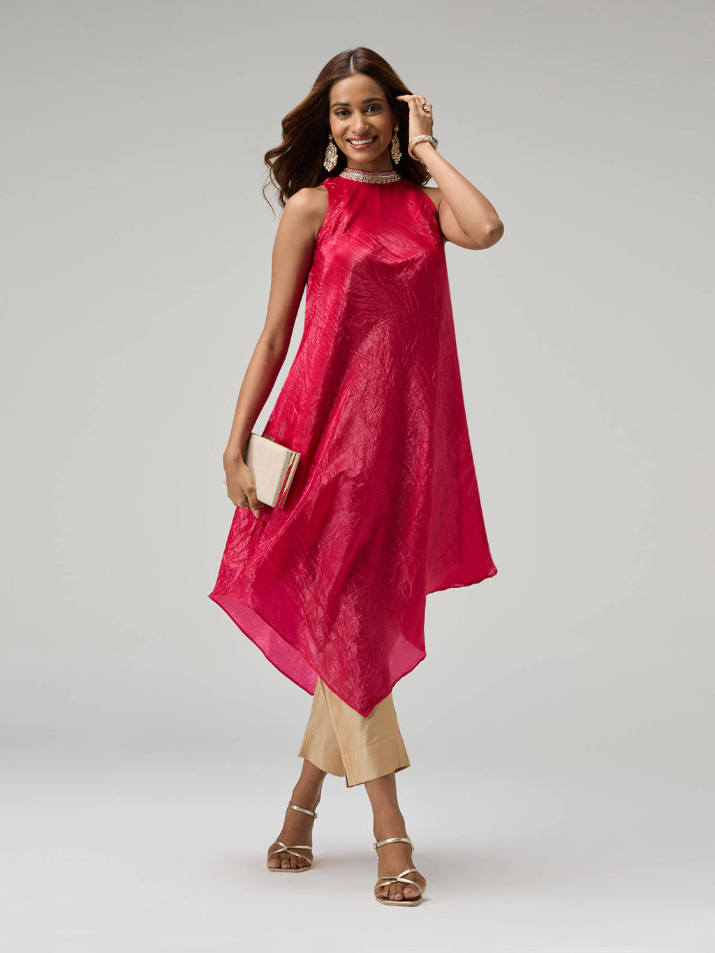 Moroccan View Purple Tissue Embellished Neckline Asymmetric Kurta | FY93 - view 19