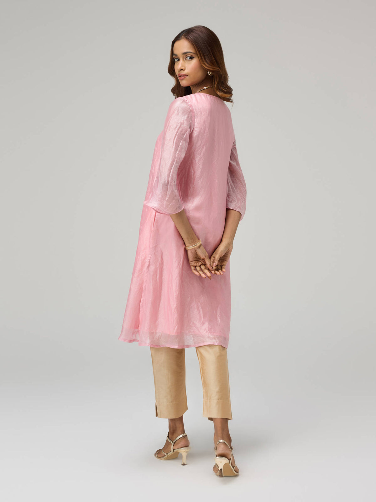Moroccan View Rust Tissue Embellished Bell Sleeves Kurta | KDG - view 13
