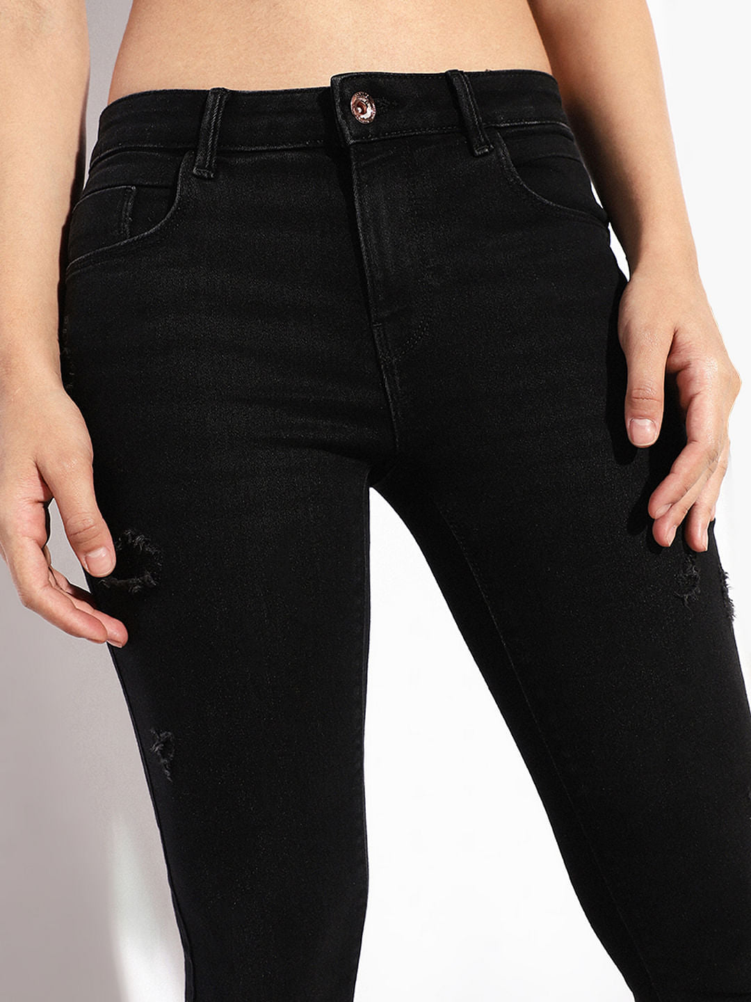 Black Push Up Distressed Skinny Jeans