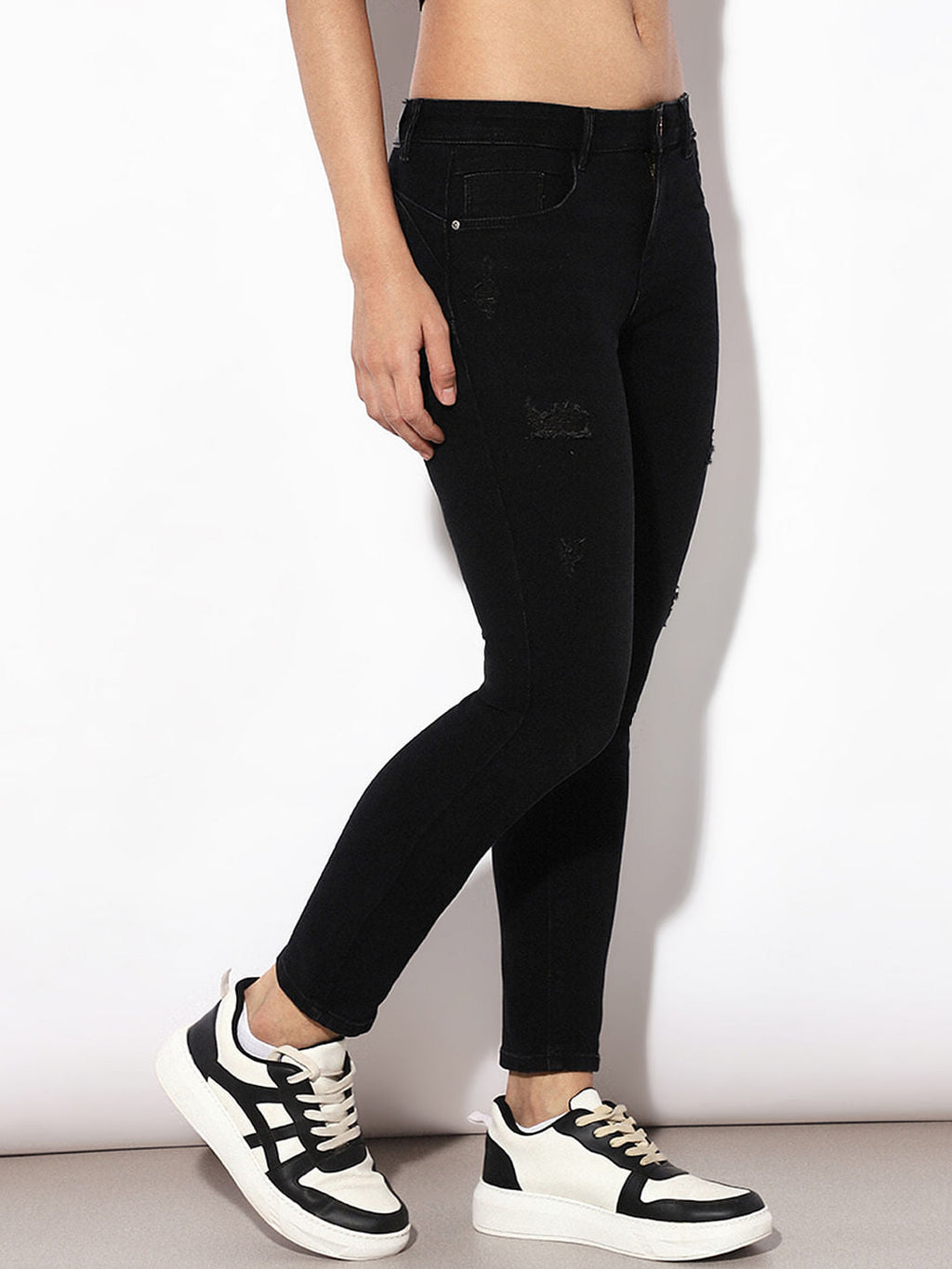 Black Push Up Distressed Skinny Jeans