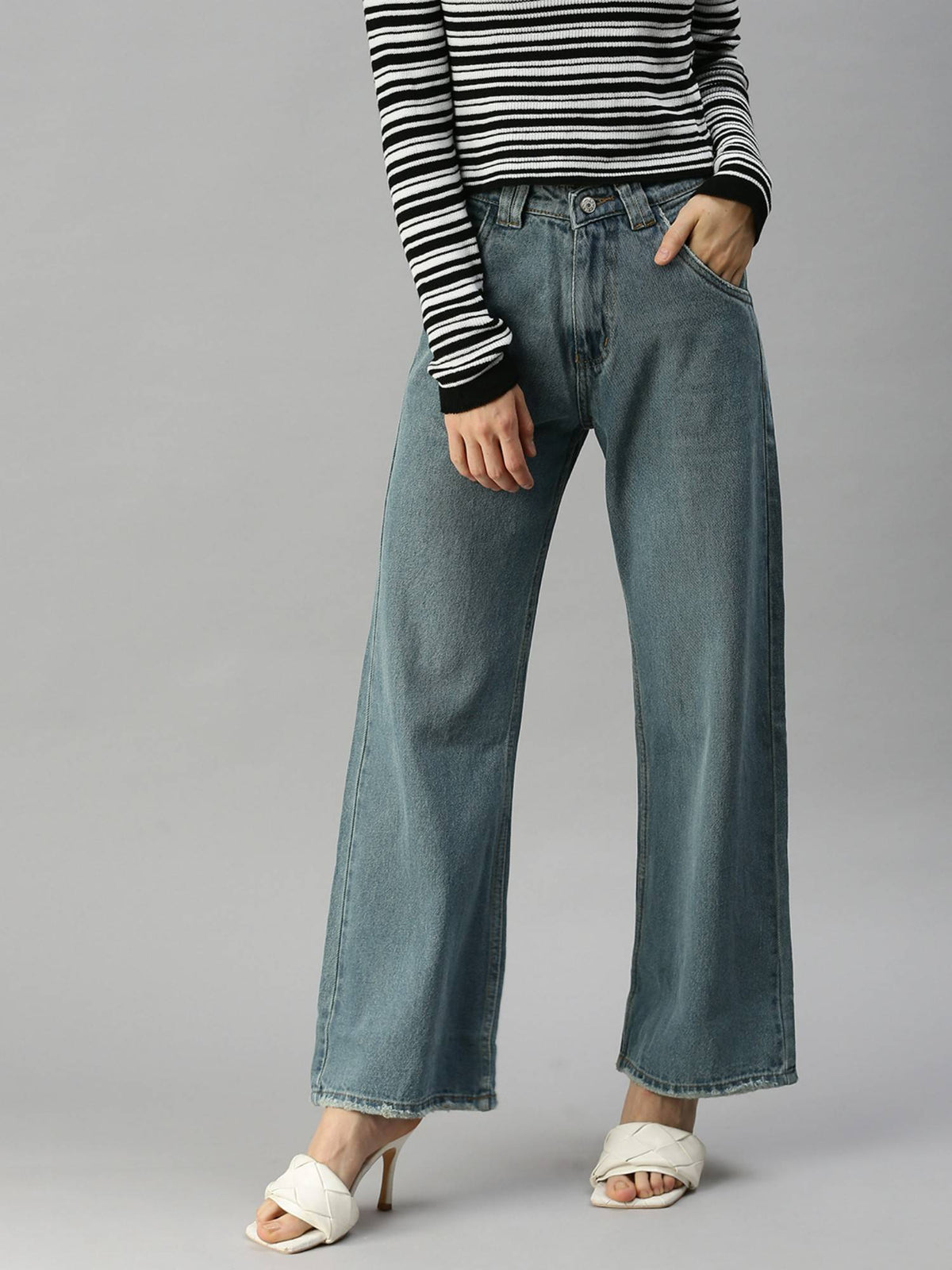 Women Clean Look Blue Wide Leg Denim Jeans | WL90 - view 1