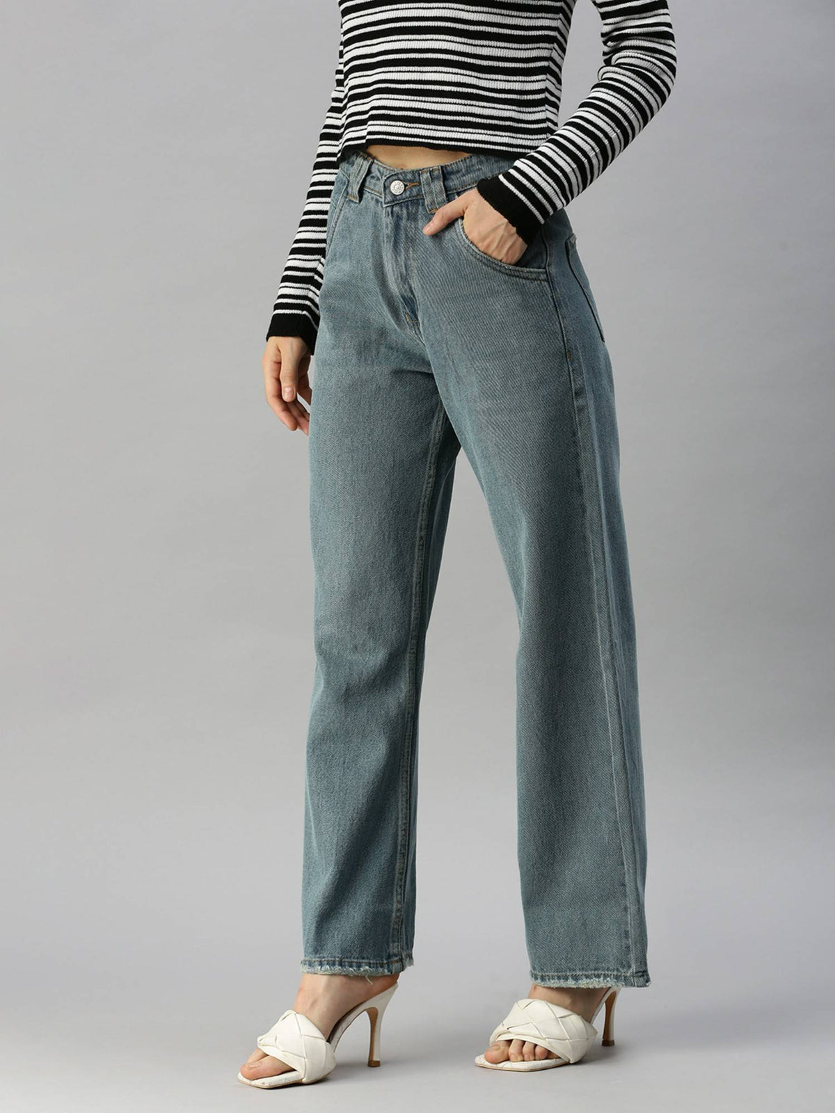 Women Clean Look Blue Wide Leg Denim Jeans | WL90 - view 2