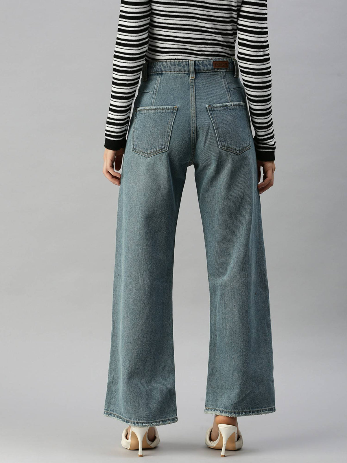 Women Clean Look Blue Wide Leg Denim Jeans | WL90 - view 3