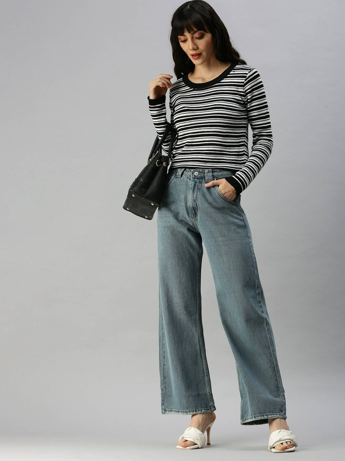Women Clean Look Blue Wide Leg Denim Jeans | WL90 - view 4