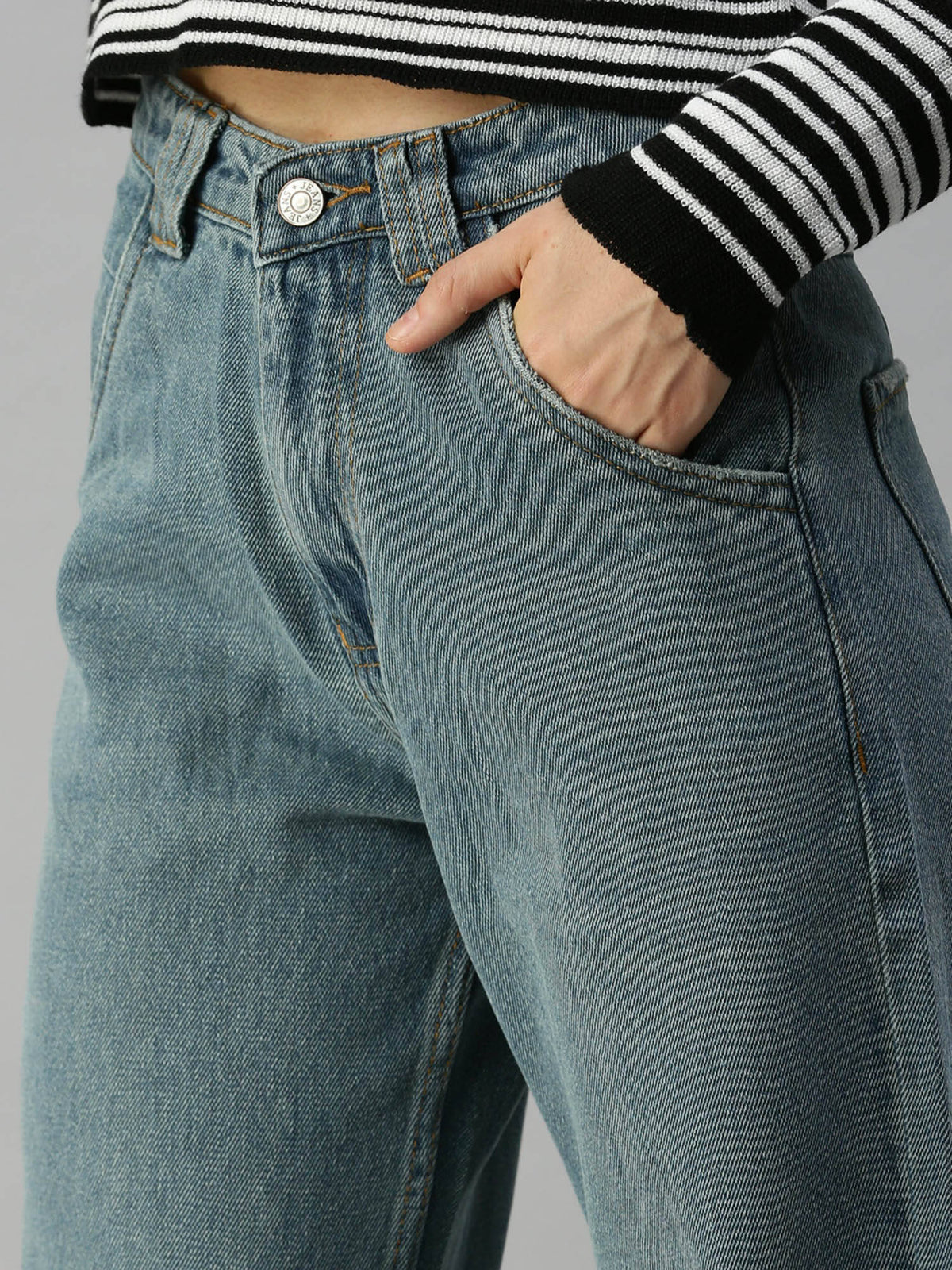 Women Clean Look Blue Wide Leg Denim Jeans | WL90 - view 5