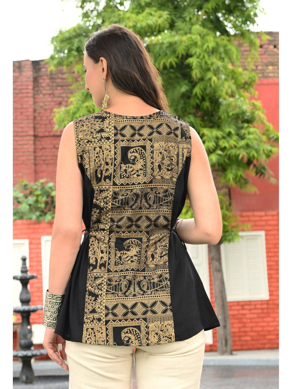 Women Rayon Printed V-Neck Hip Length Sleeveless A-Line Kurta | FY93 - view 2