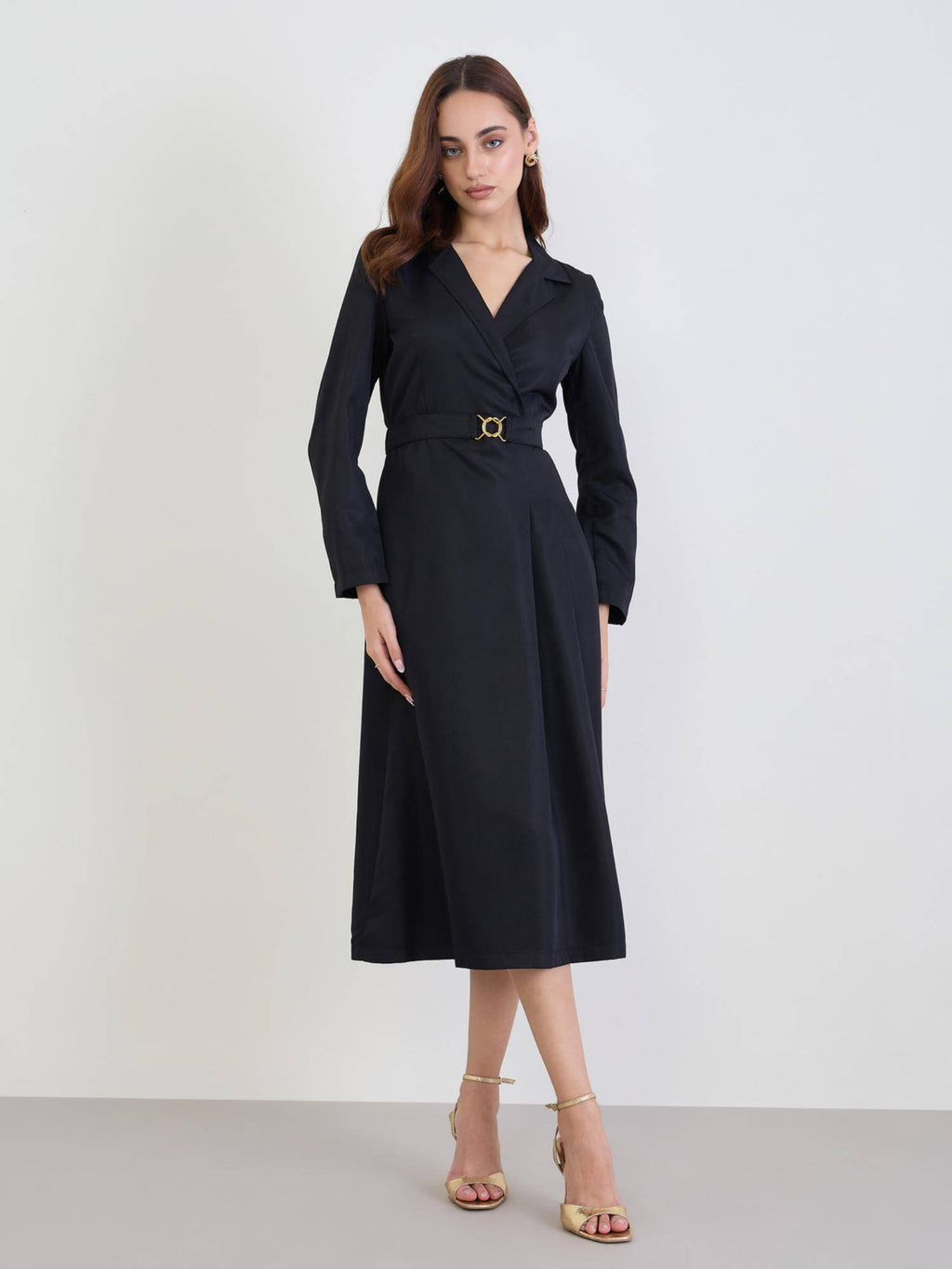Women Shirt Collar Solid/Plain Blazer Dress - Black | D56 - view 1
