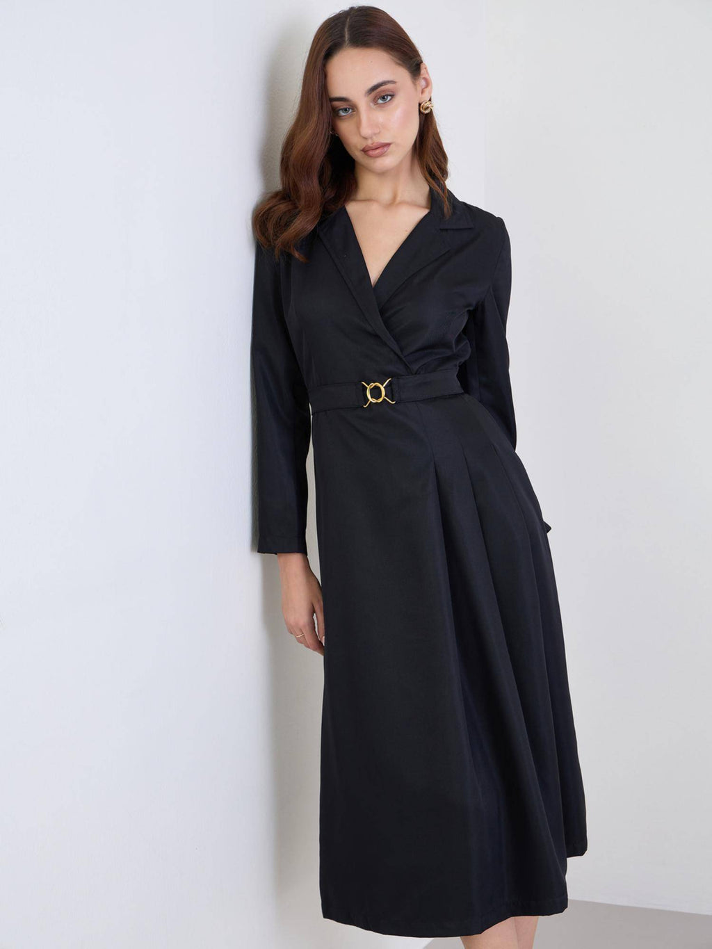 Women Shirt Collar Solid/Plain Blazer Dress - Black | D56 - view 2