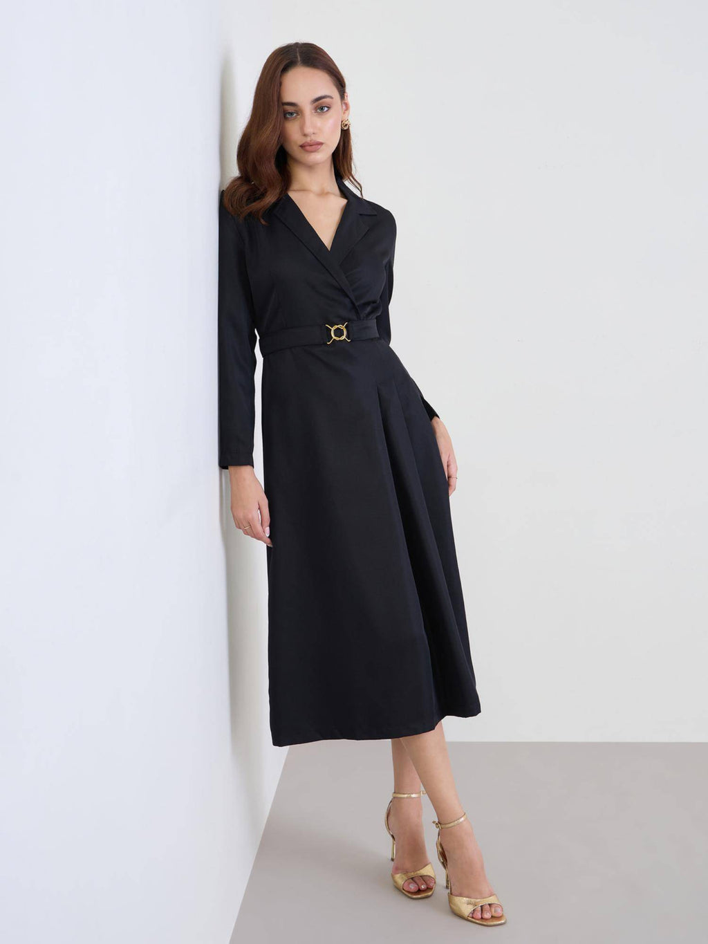 Women Shirt Collar Solid/Plain Blazer Dress - Black | D56 - view 3