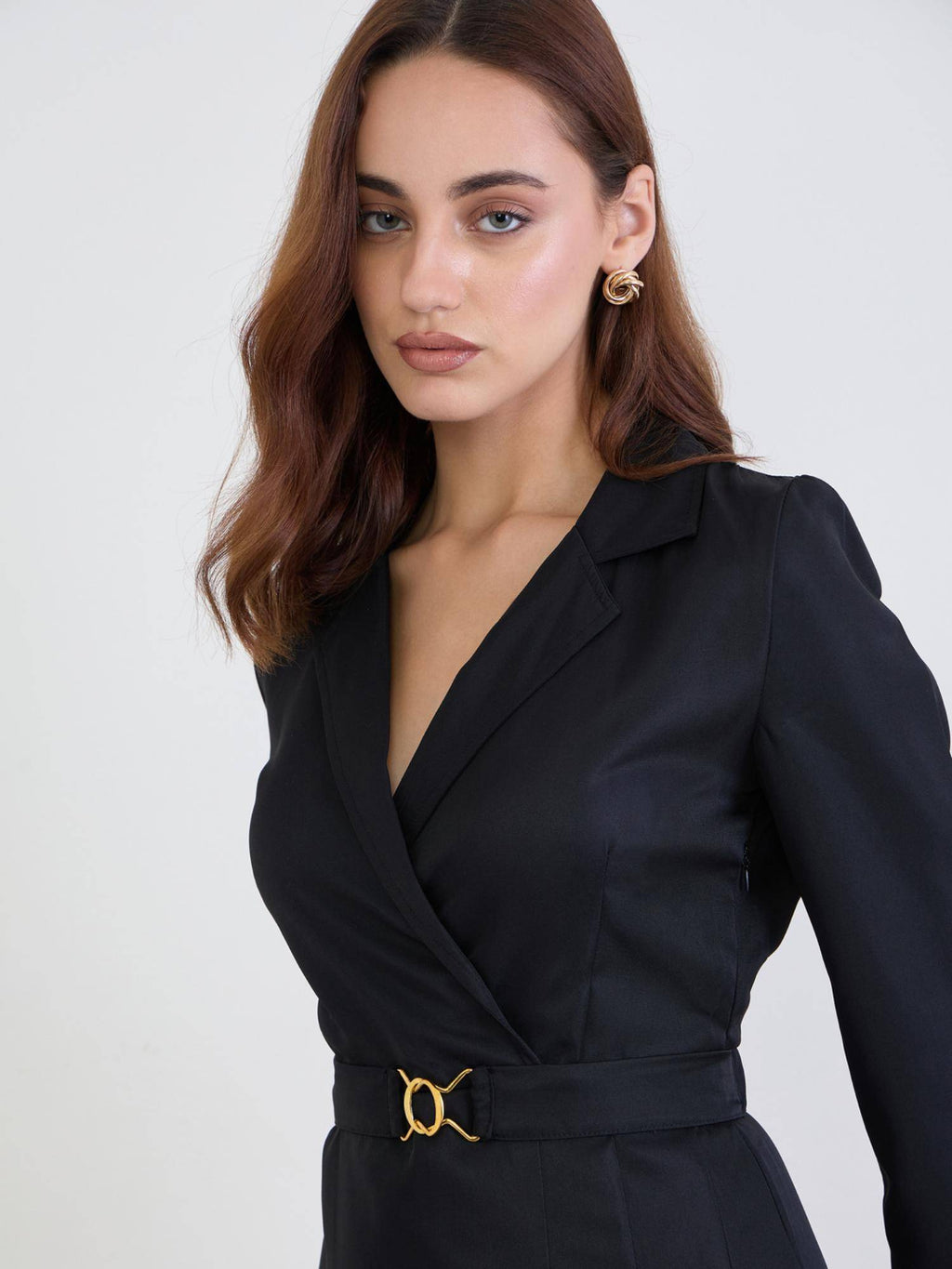 Women Shirt Collar Solid/Plain Blazer Dress - Black | D56 - view 4