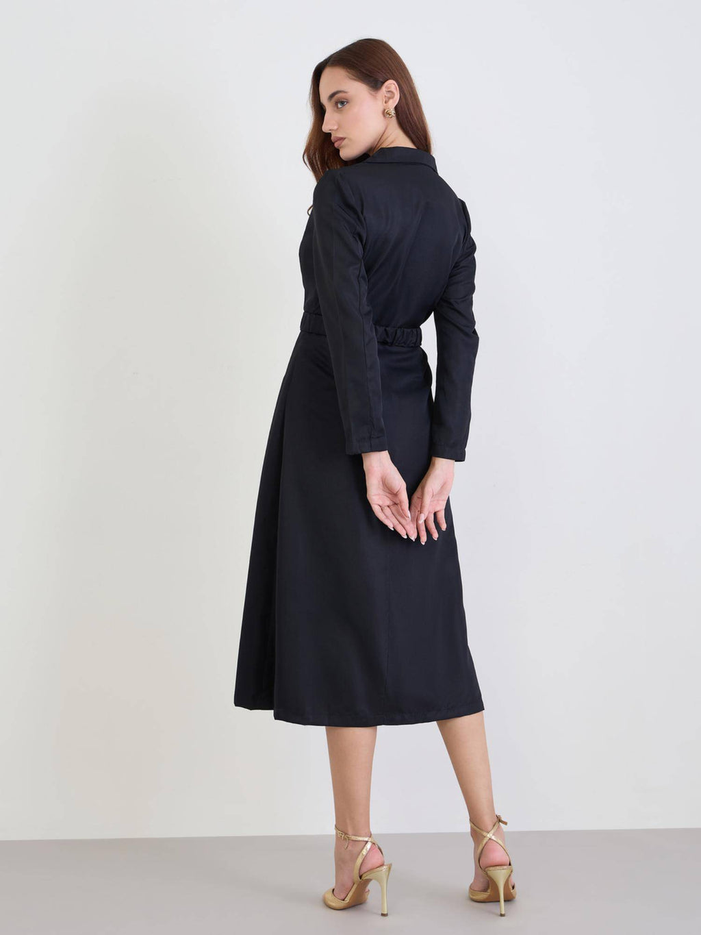 Women Shirt Collar Solid/Plain Blazer Dress - Black | D56 - view 5