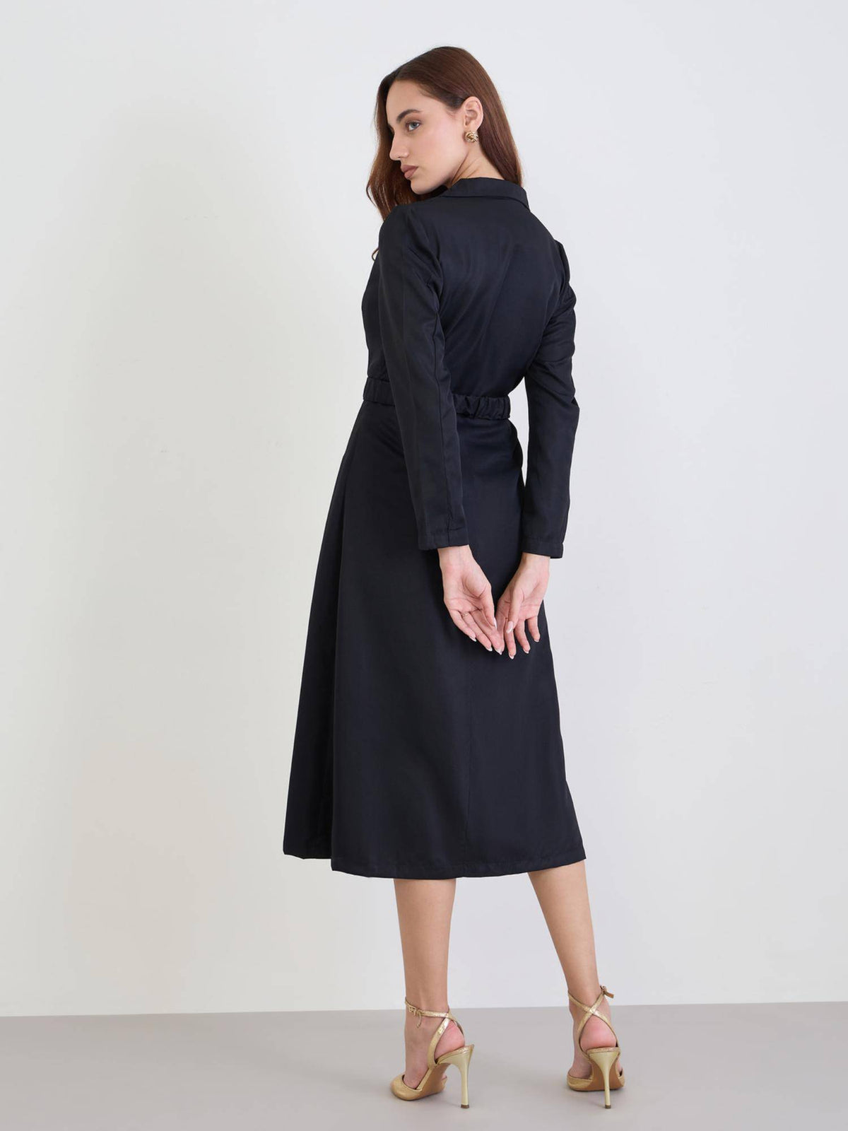 Women Shirt Collar Solid/Plain Blazer Dress - Black | D56 - view 5