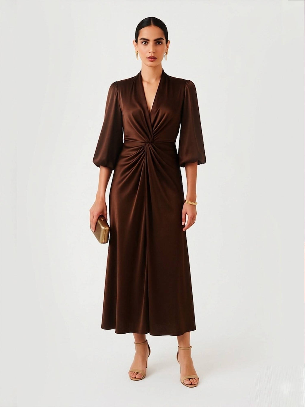 Cocoa Brown Twist Evening Dress | D56 - view 1