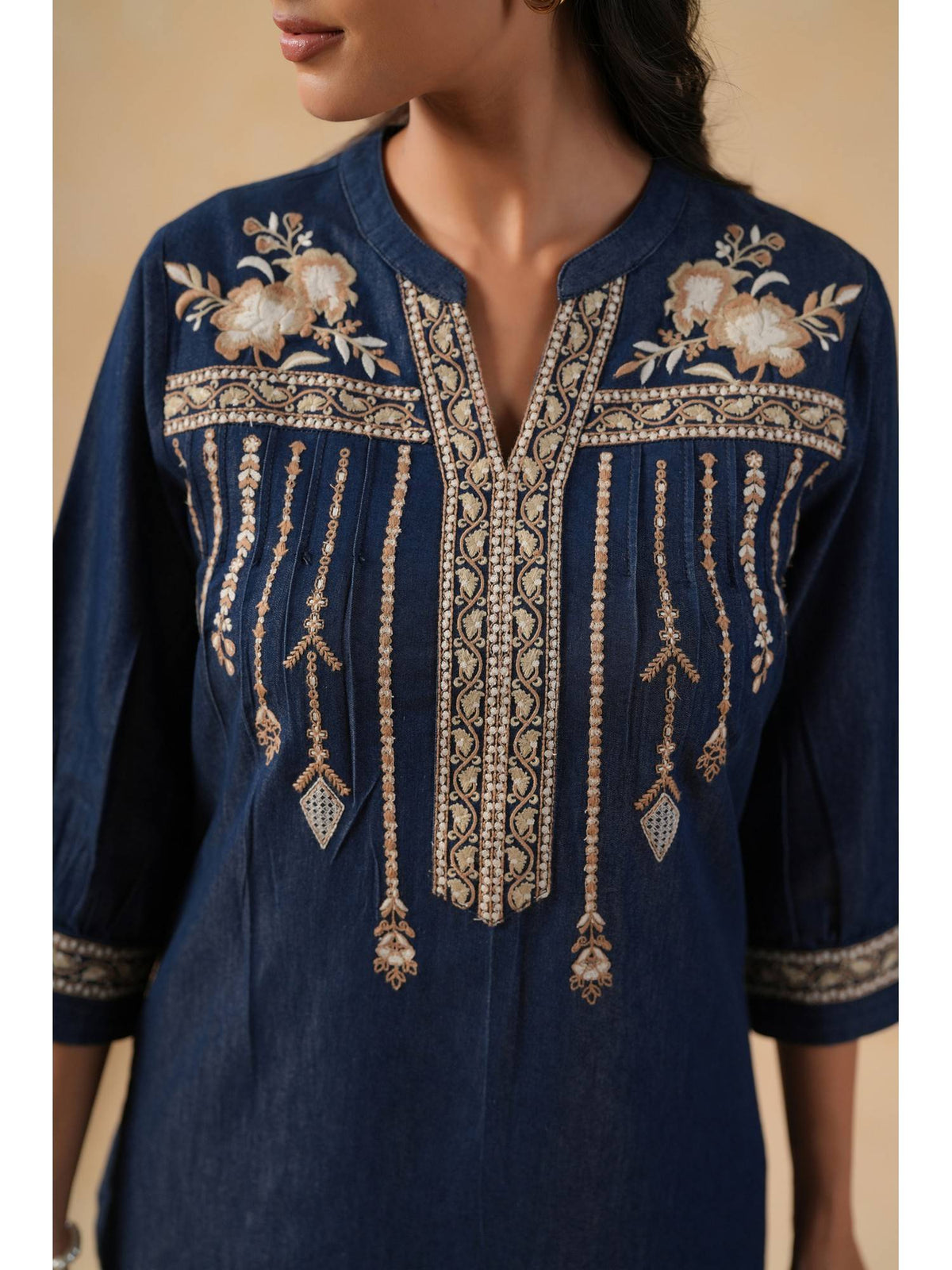 Women Blue Embroidered Straight Kurta | KDG - view 6