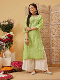 Hand Embroidered White Cotton Lucknowi Chikan Kurta (XS) (A411181) | KDG - view 37