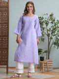 Hand Embroidered White Cotton Lucknowi Chikan Kurta (XS) (A411181) | KDG - view 19