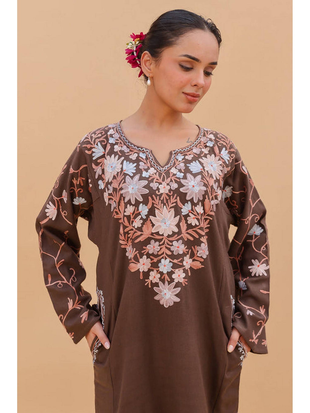 Women Red Embroidered Straight Kurta | FY93 - view 19