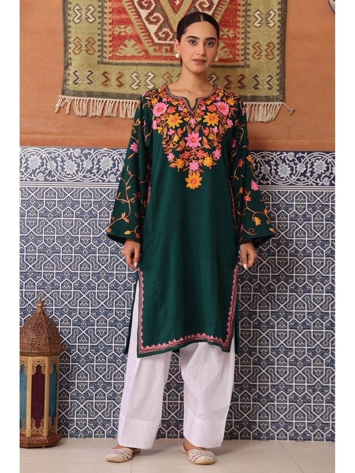Women Red Embroidered Straight Kurta | FY93 - view 22