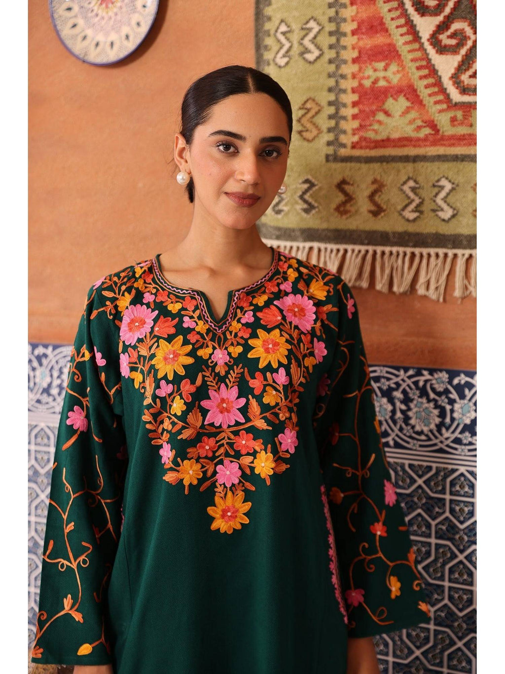 Women Red Embroidered Straight Kurta | FY93 - view 23