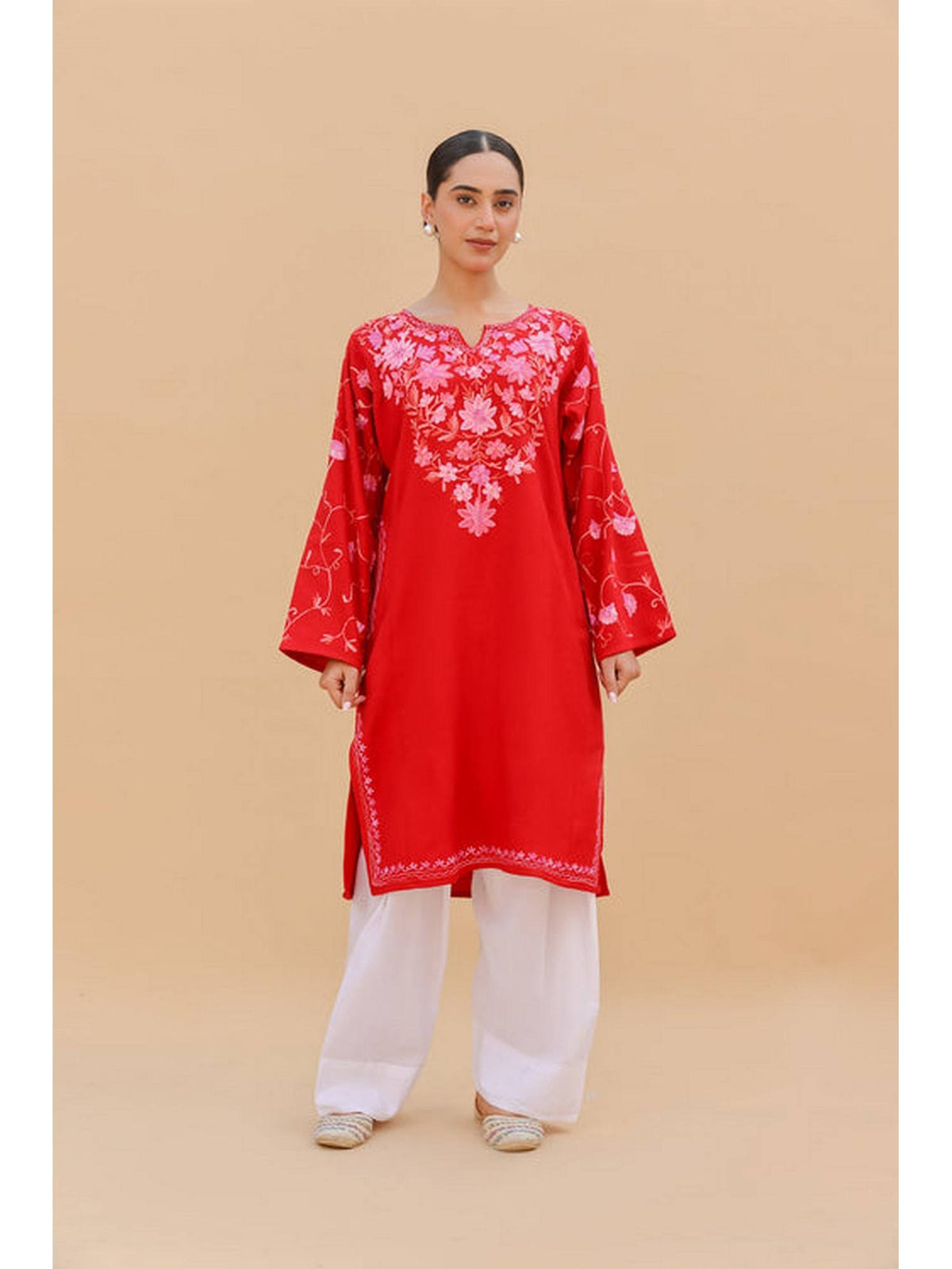 Women Red Embroidered Straight Kurta | KDG - view 4