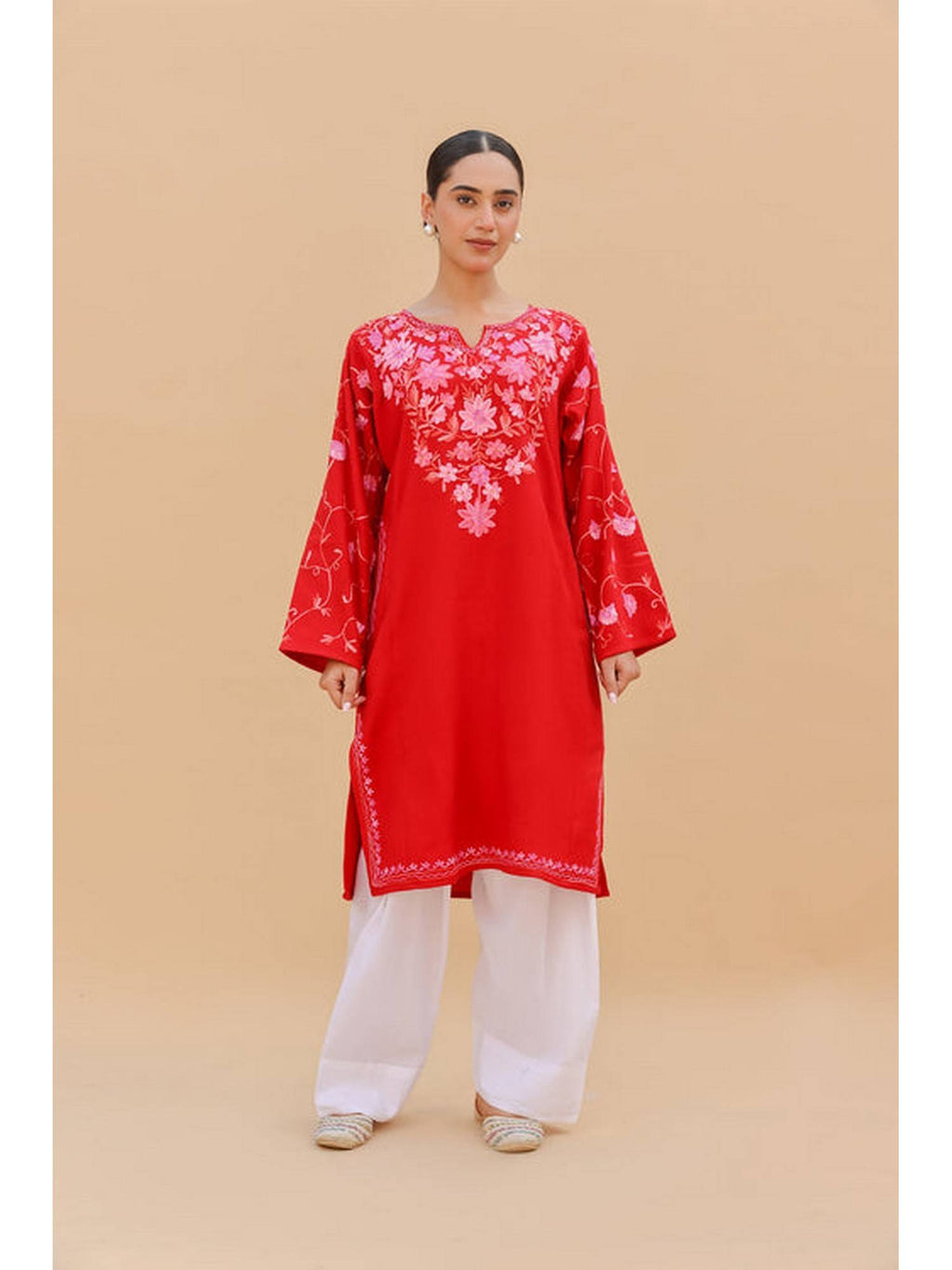 Women Red Embroidered Straight Kurta | FY93 - view 4