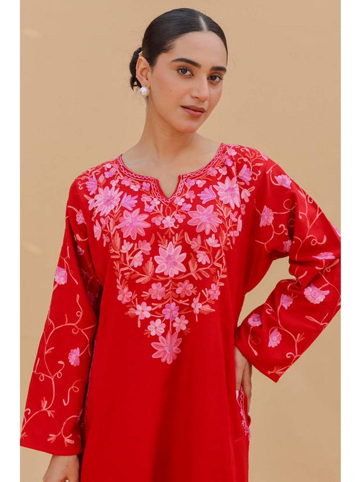 Women Red Embroidered Straight Kurta | FY93 - view 5
