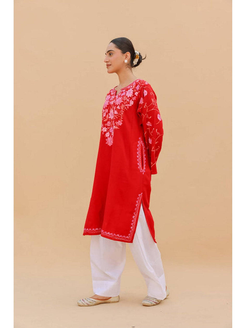 Women Red Embroidered Straight Kurta | FY93 - view 6