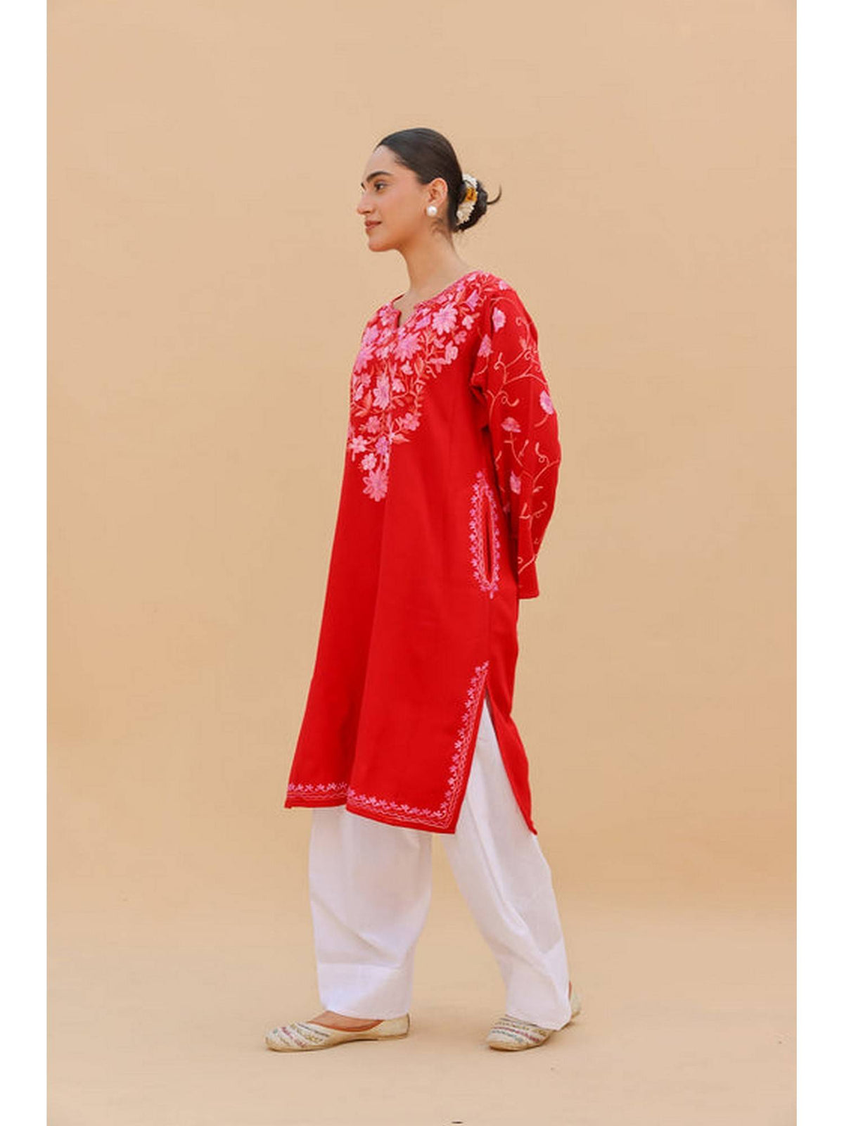 Women Red Embroidered Straight Kurta | FY93 - view 6