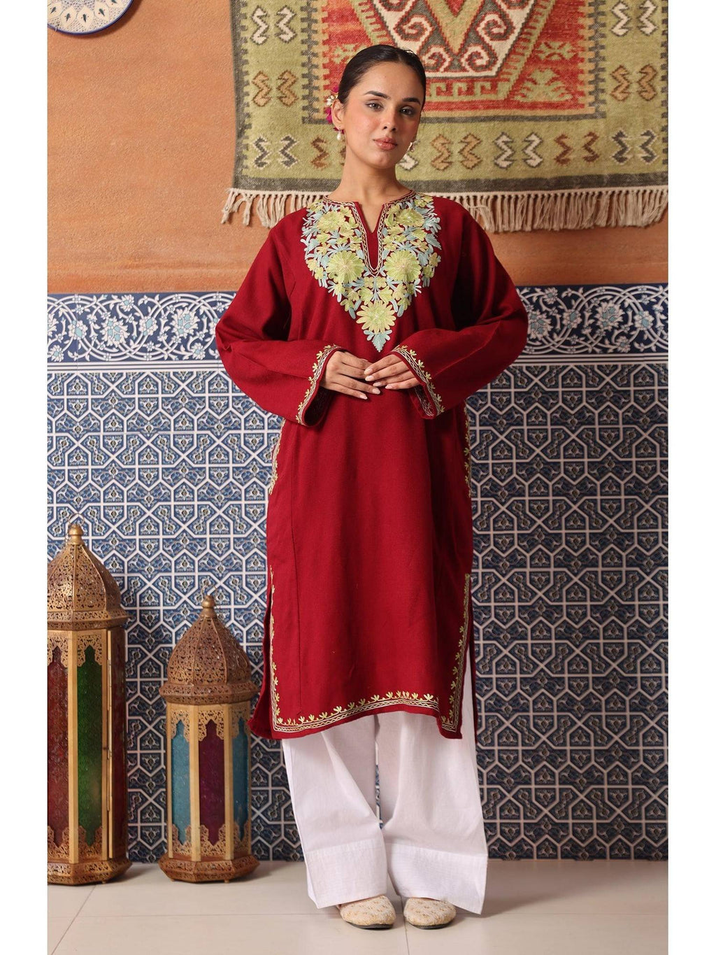 Women Orange Embroidered Straight Kurta | KDG - view 10