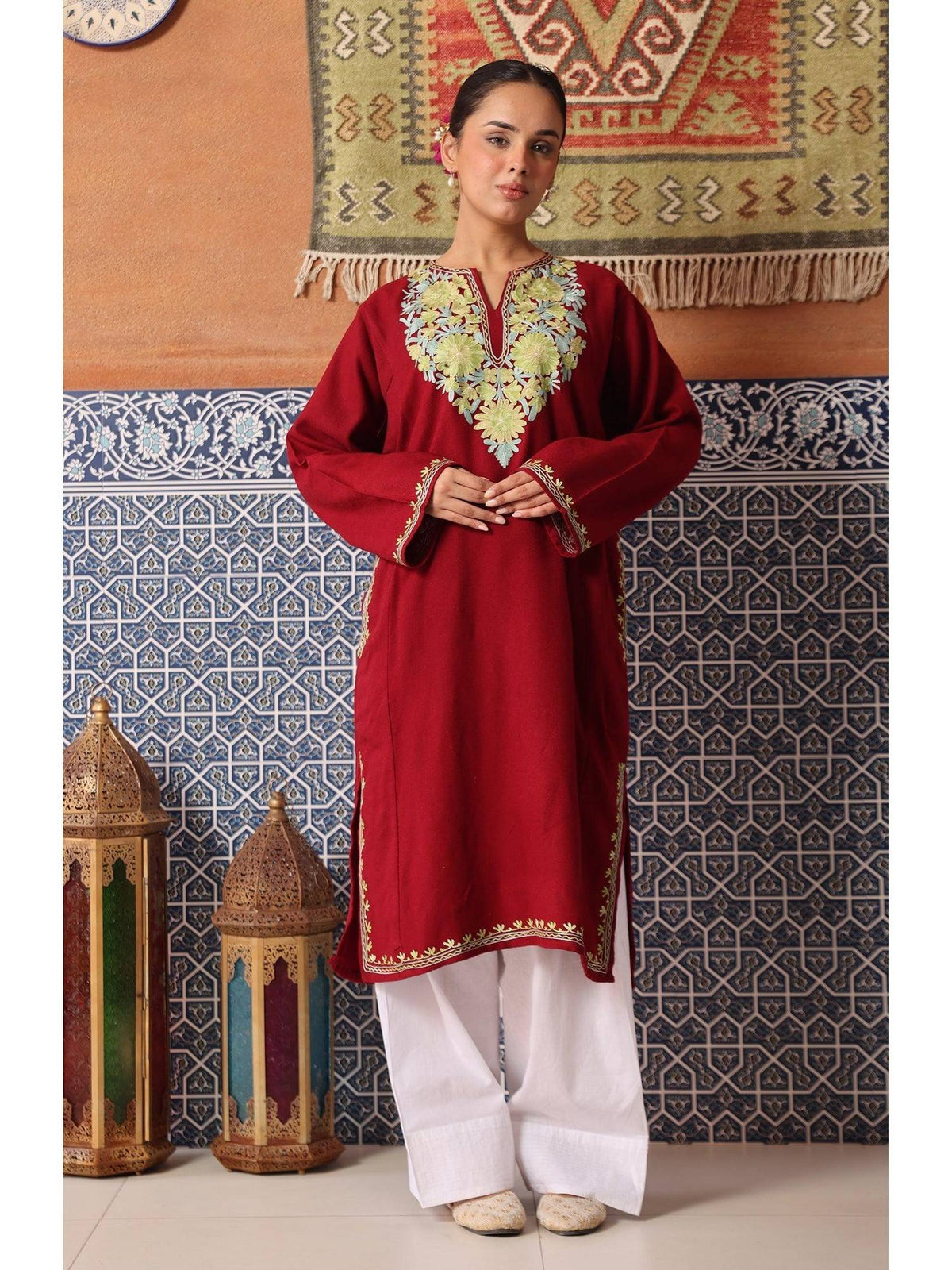 Women Orange Embroidered Straight Kurta | KDG - view 10
