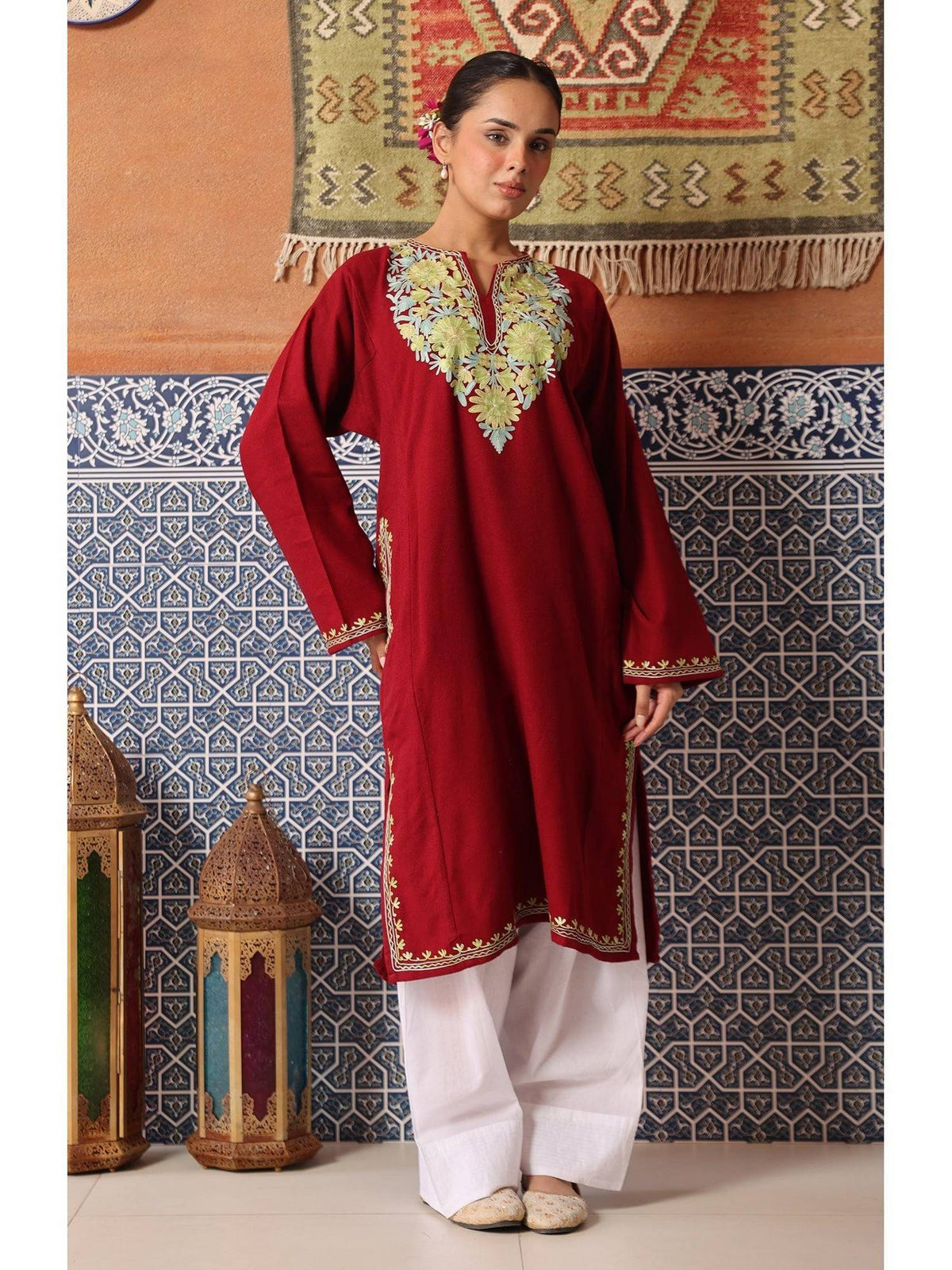 Women White Embroidered Straight Kurta | U3S - view 12