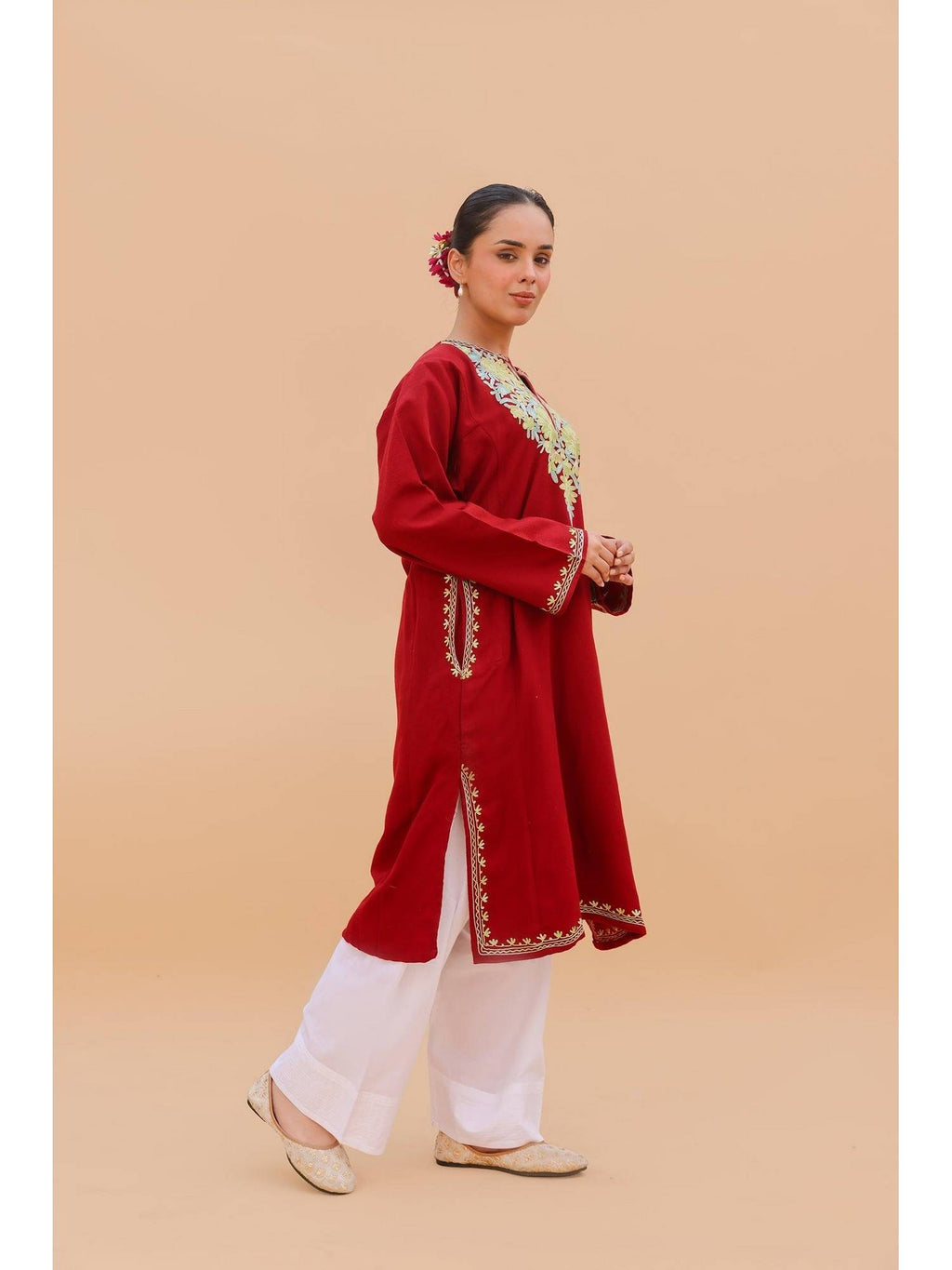 Women Orange Embroidered Straight Kurta | KDG - view 16