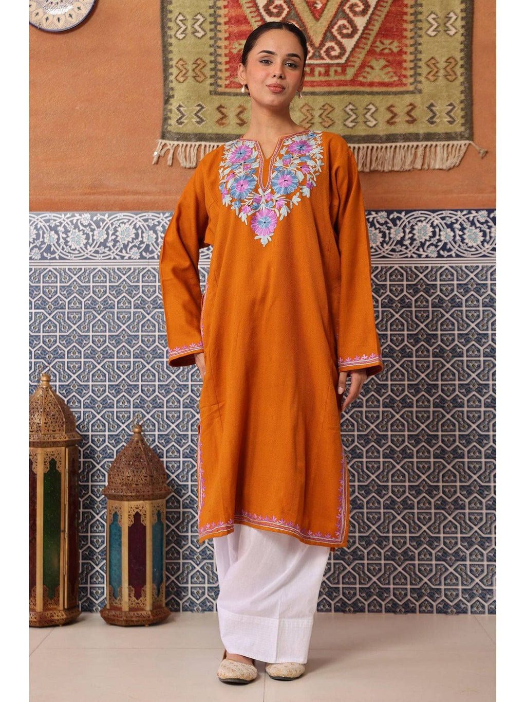 Women Orange Embroidered Straight Kurta | U3S - view 1