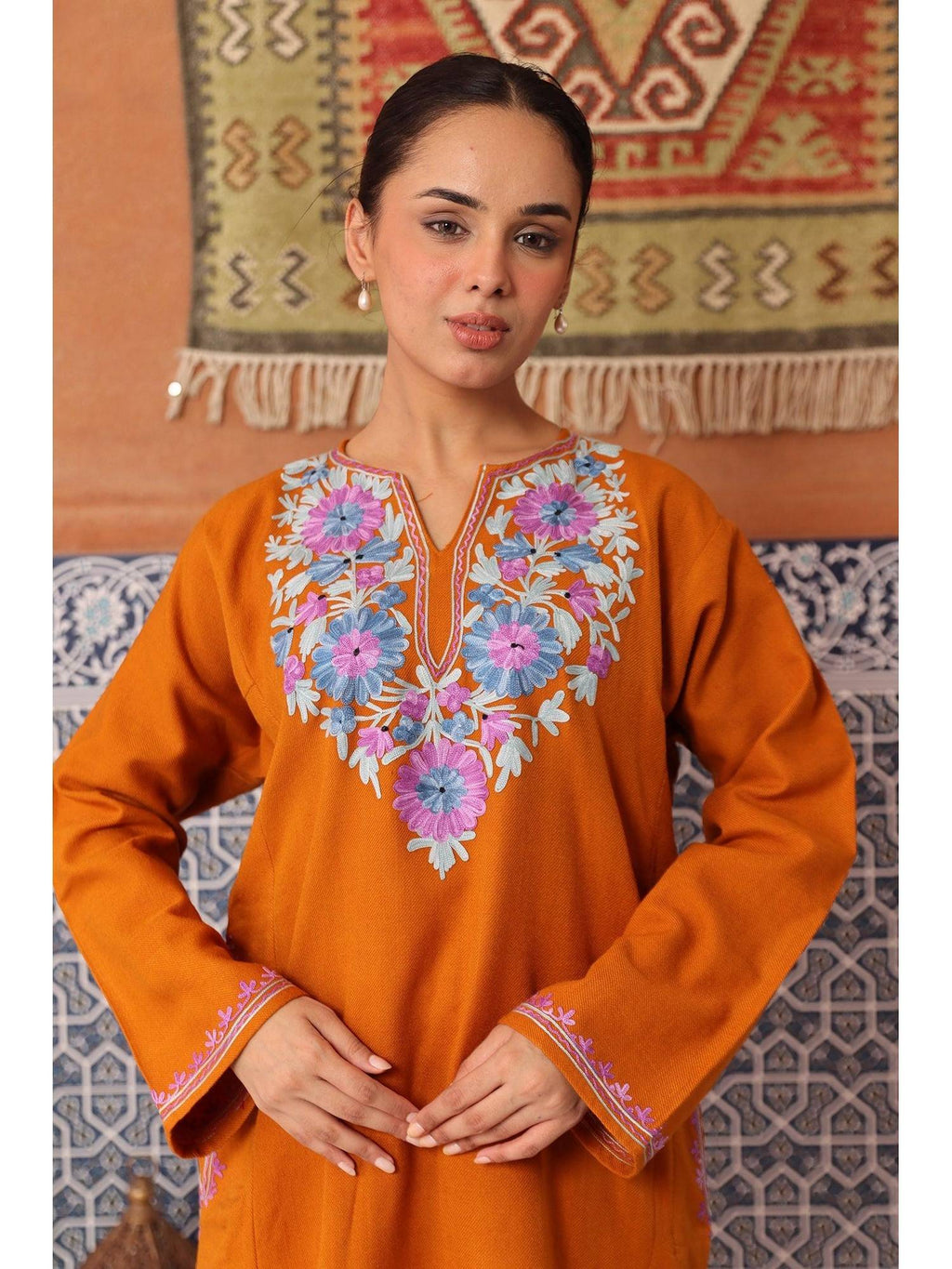 Women Orange Embroidered Straight Kurta | KDG - view 2