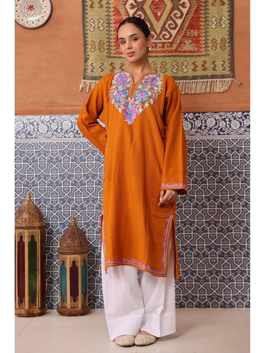Women Orange Embroidered Straight Kurta | KDG - view 3