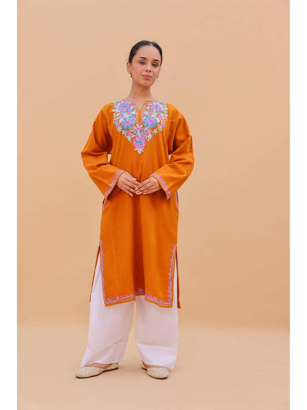 Women Orange Embroidered Straight Kurta | KDG - view 4
