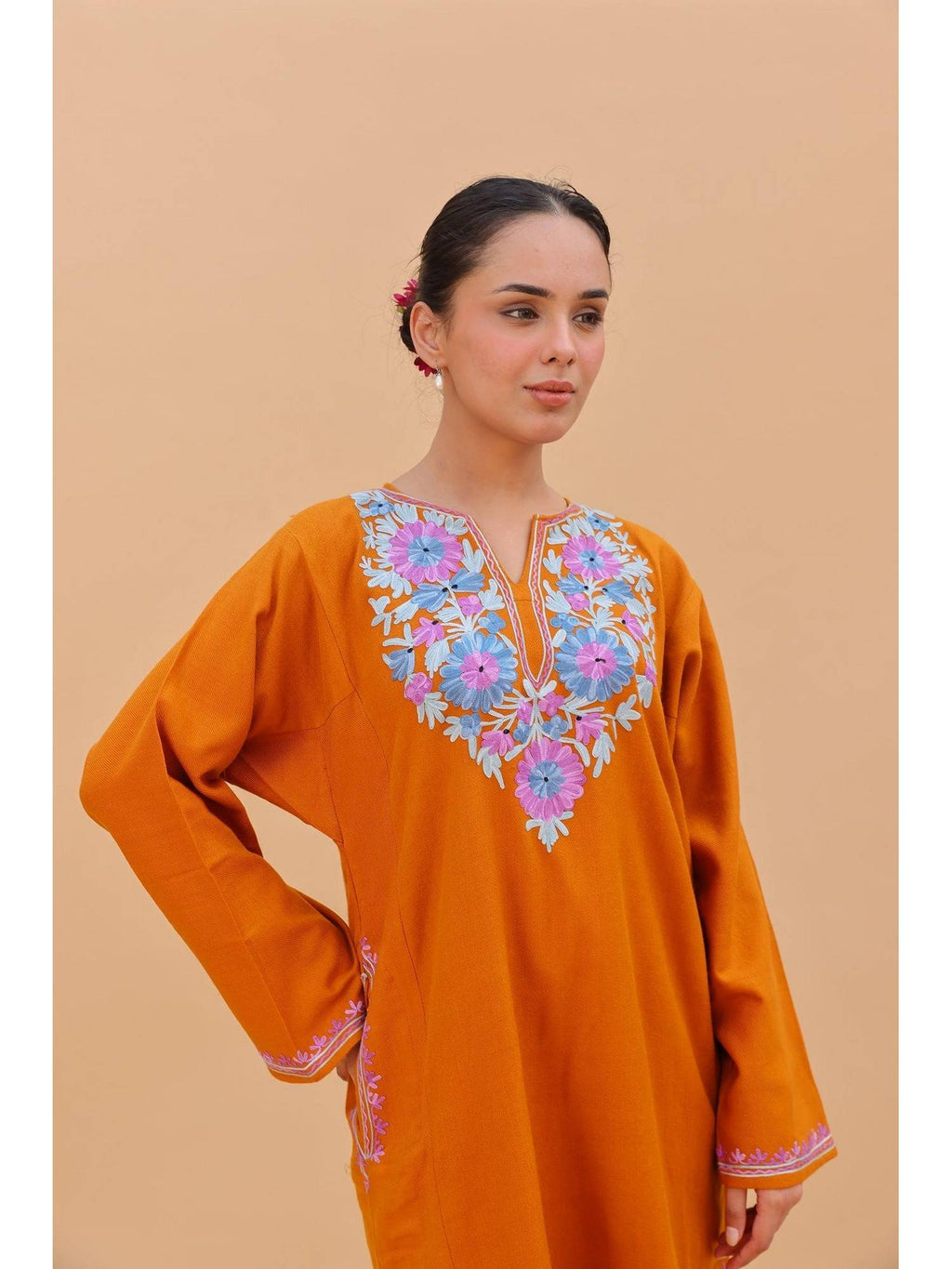 Women Orange Embroidered Straight Kurta | KDG - view 5
