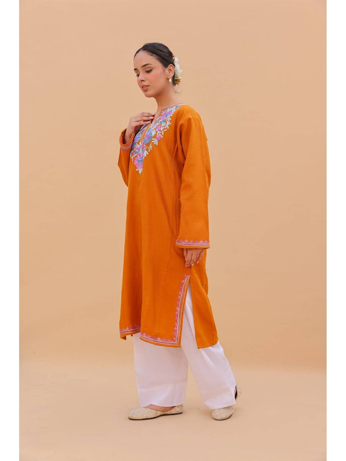 Women Orange Embroidered Straight Kurta | KDG - view 6