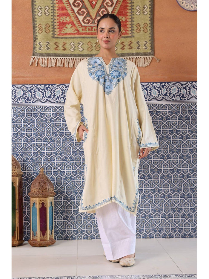 Women White Embroidered Straight Kurta | KDG - view 1