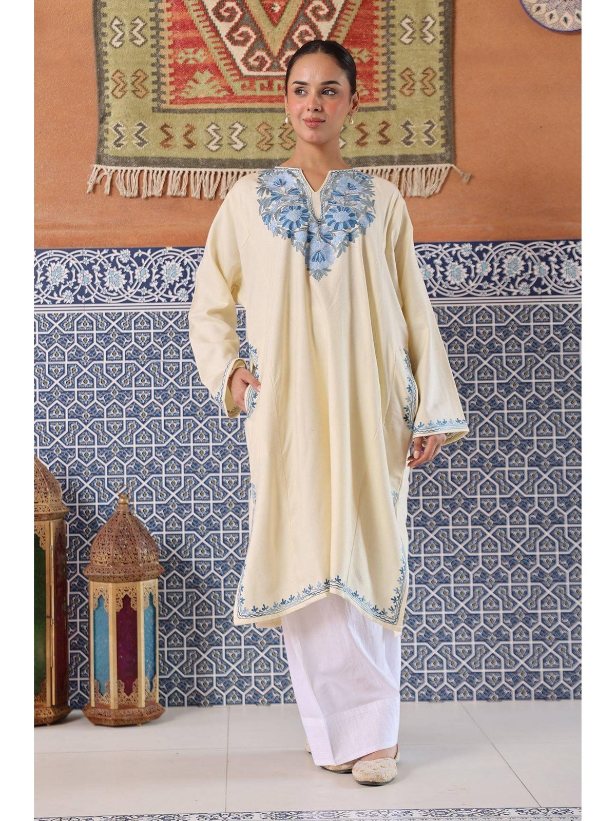 Women Orange Embroidered Straight Kurta | U3S - view 8